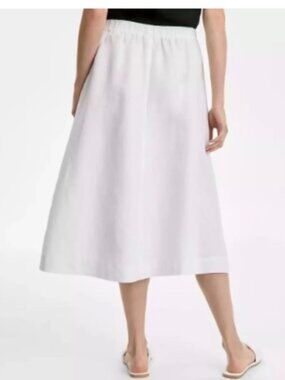 Charter Club White Midi 100% Linen Luxury Pull On Skirt Size XL NEW w/ Tags
